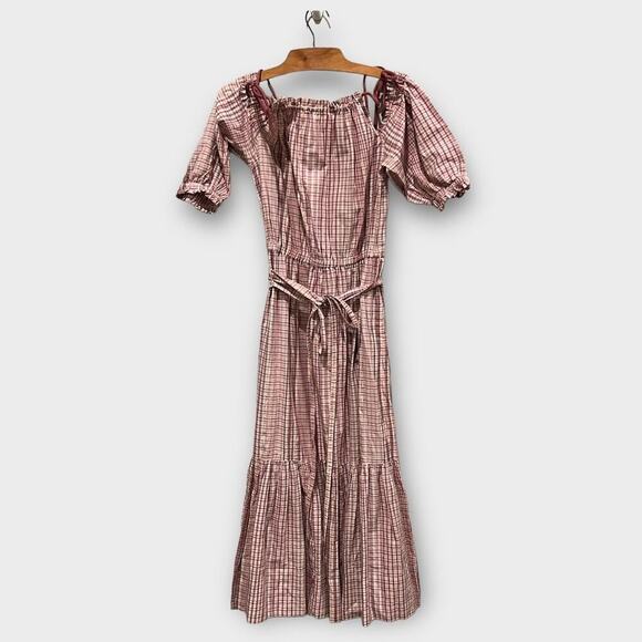 La Vie Rebecca Taylor Cold Shoulder Lurex Plaid Midi Dress Size Small - Picture 5 of 11